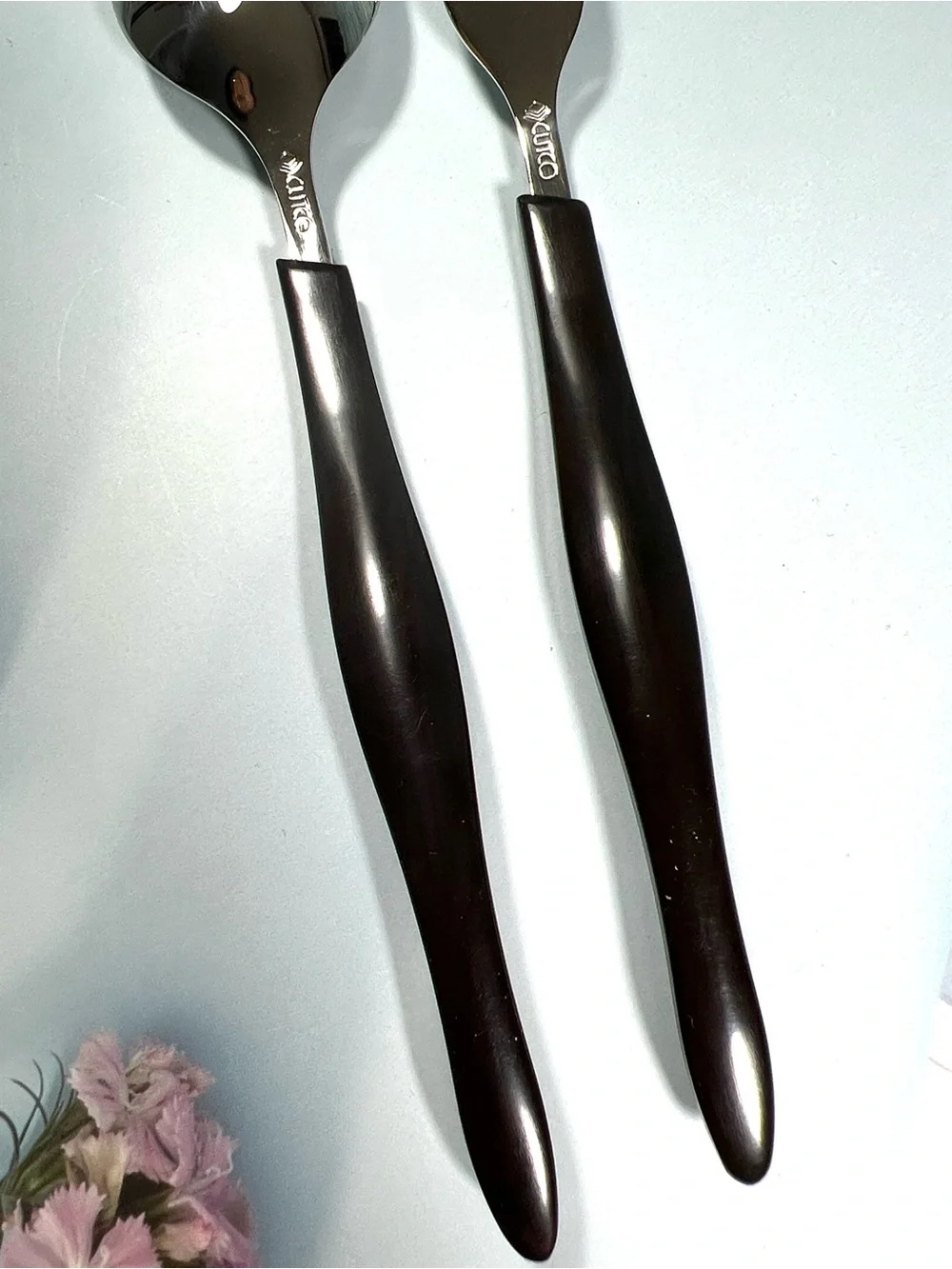 NEW CUTCO STAINLESS STEEL CLASSIC BLACK HANDLE SOUP SPOON & DINING FORK SET